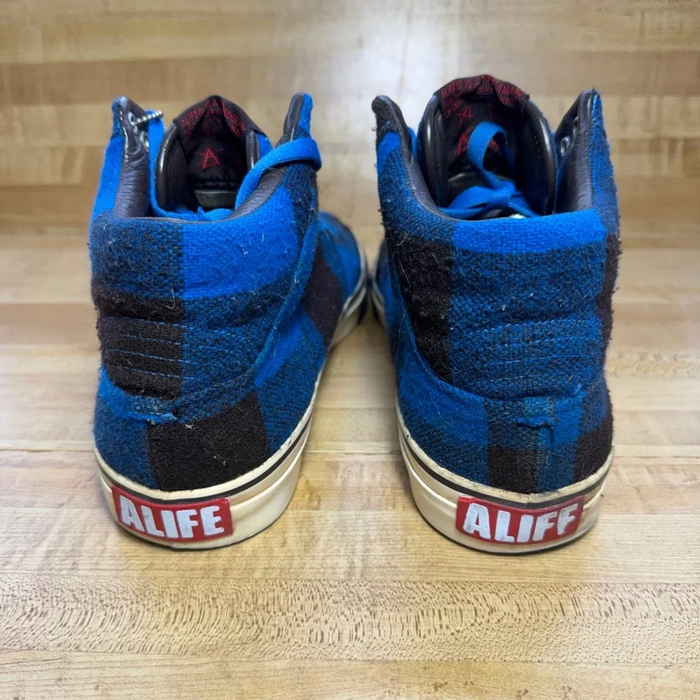 Alife Everybody Hi Lumberjack Blue Black Buffalo Plaid Wool Skate Shoes Mens 11